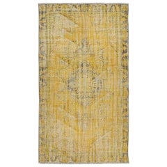 Vintage 5.7x9.6 Ft Yellow Area Rug From Turkey, Hand Knotted Contemporary Wool Carpet