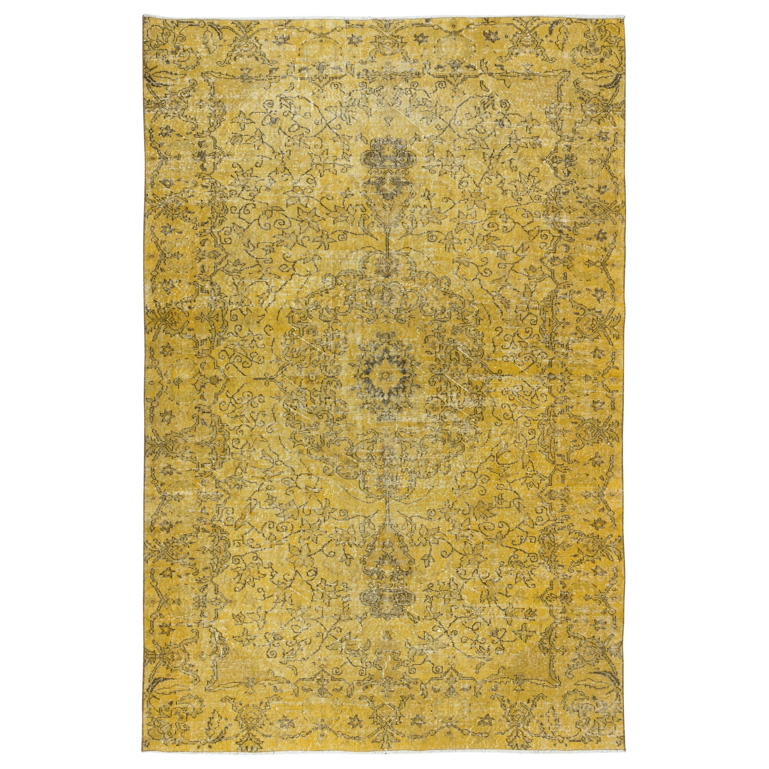 6.4x9.4 Ft Handmade Turkish Area Rug in Yellow, Ideal for Contemporary Interiors