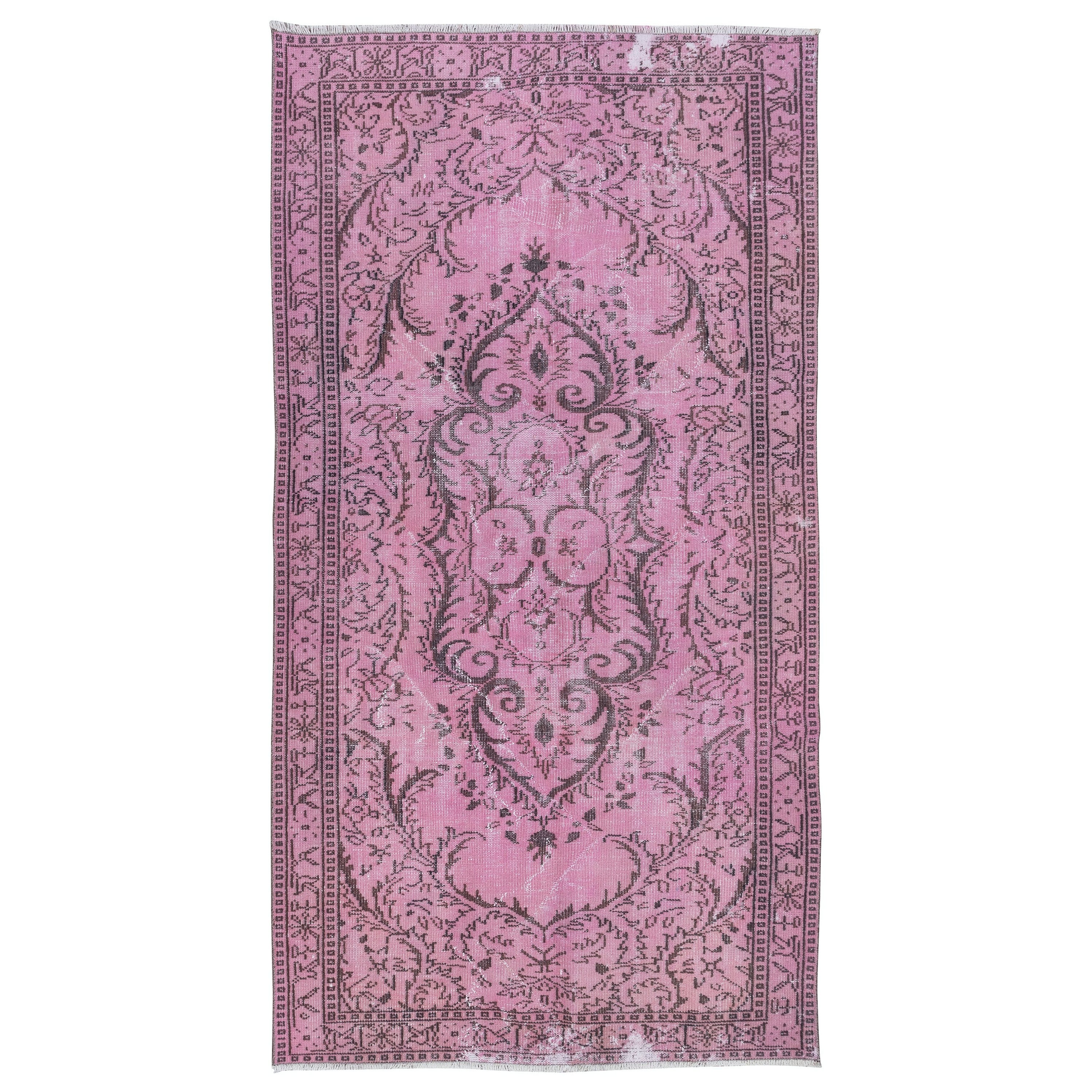 5x9 Ft Rustic Turkish Area Rug, Pink Handmade Modern Carpet, Floor Covering For Sale