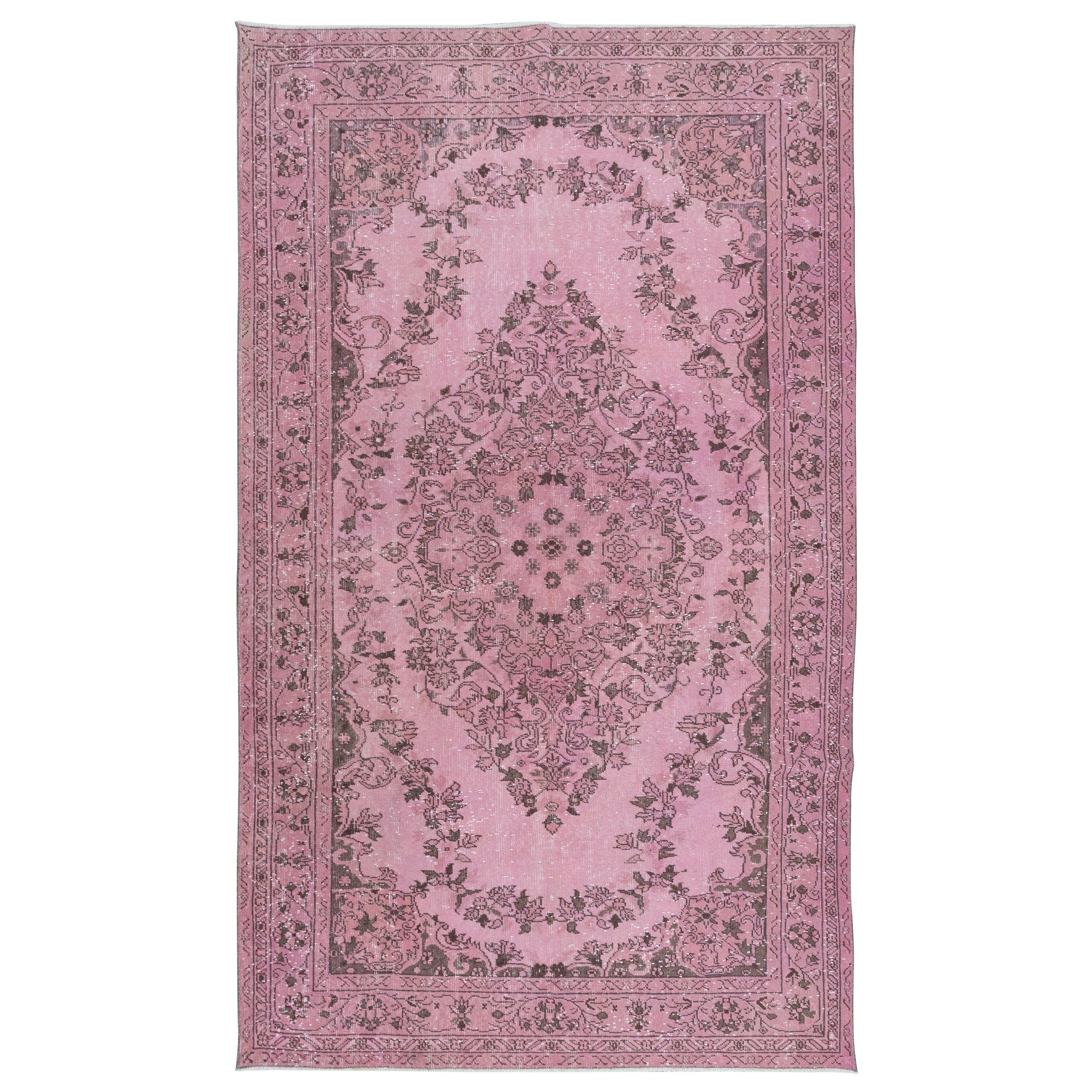 5.6x9.2 Ft Pink Handmade Turkish Area Rug, Bohem Eclectic Room Size Carpet For Sale