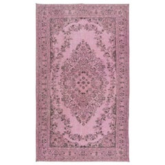 Vintage 5.6x9.2 Ft Pink Handmade Turkish Area Rug, Bohem Eclectic Room Size Carpet