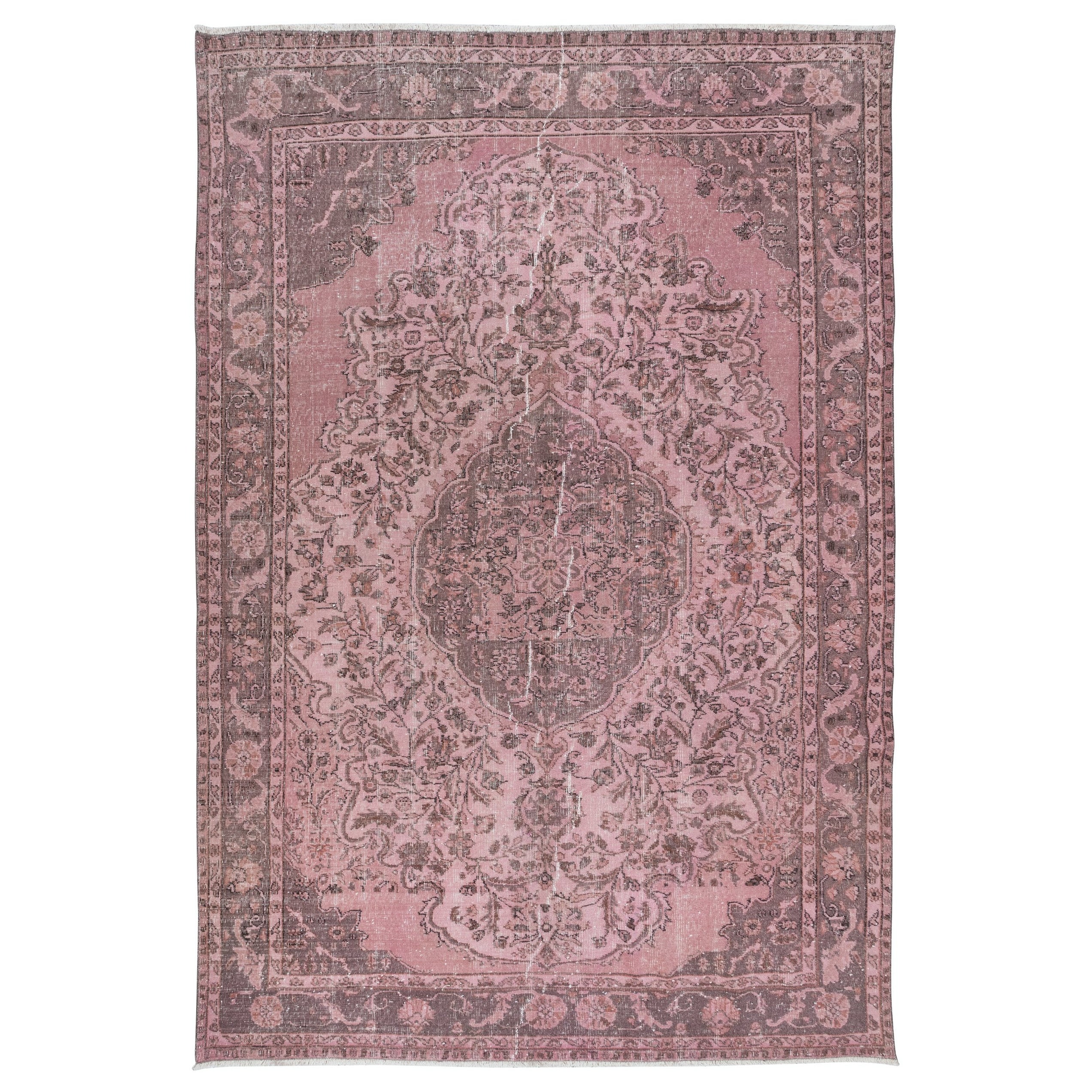 7x10.2 Ft One-of-a-Kind Contemporary Handmade Turkish Wool Area Rug in Soft Pink For Sale