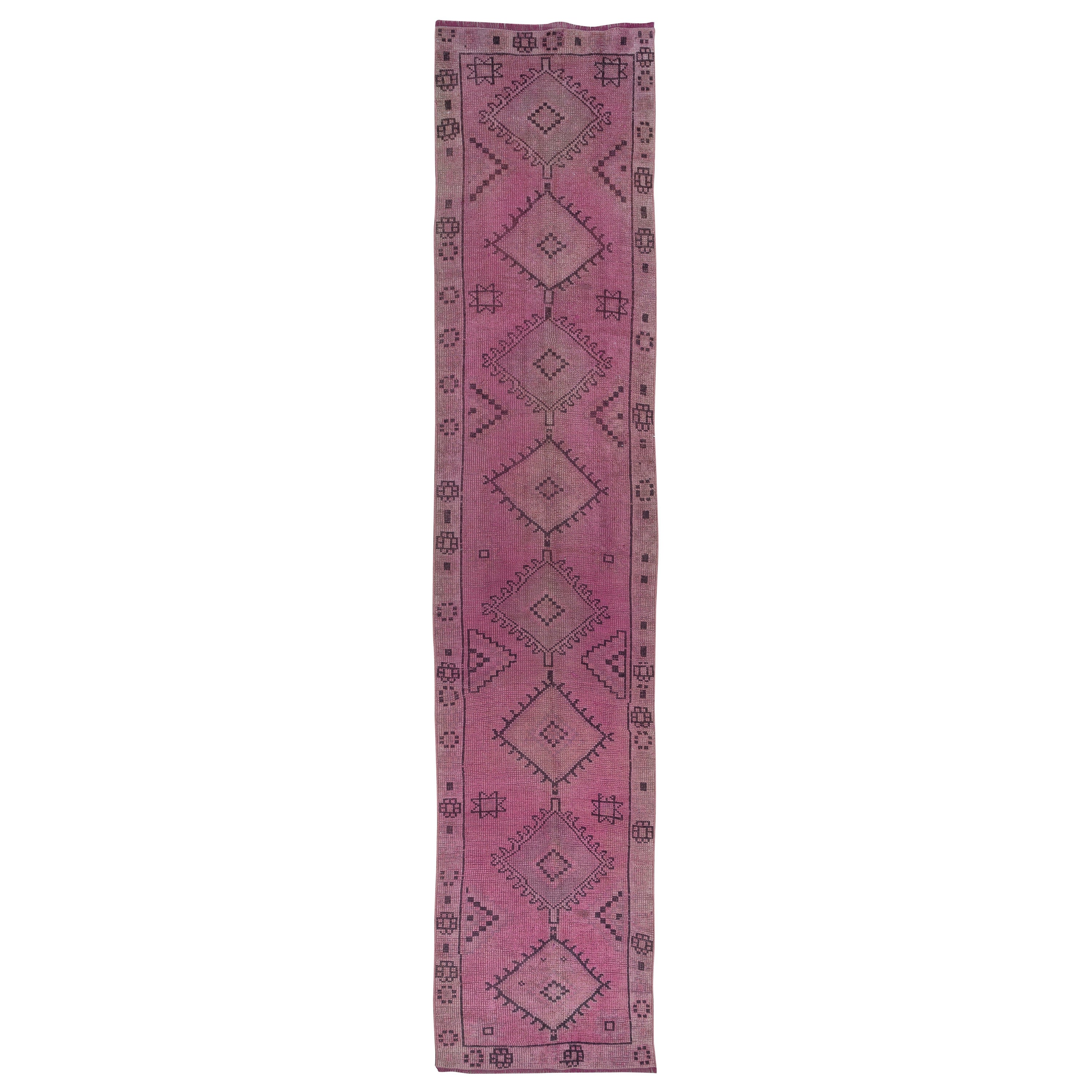 2.8x12,5 Ft Handgefertigter rosa Läufer für Flur, moderner türkischer Corridor-Teppich