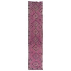 Vintage 2.8x12.5 Ft Handmade Pink Runner Rug for Hallway, Modern Turkish Corridor Carpet