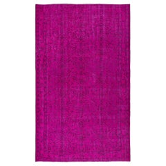 5.4x8.8 Ft Modern Handmade Turkish Bohem Rug in Hot Pink with Floral Design
