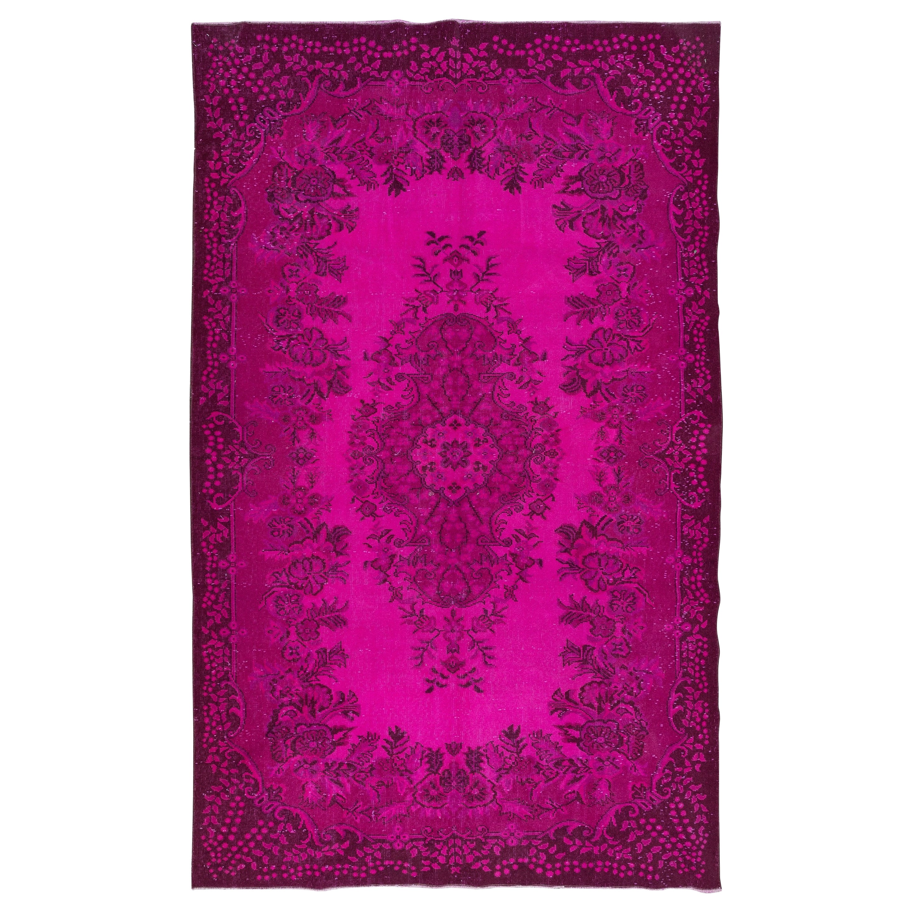 Fantastischer handgefertigter türkischer Teppich 6.2x10 Ft mit Medaillon-Design und heißem rosafarbenem Feld