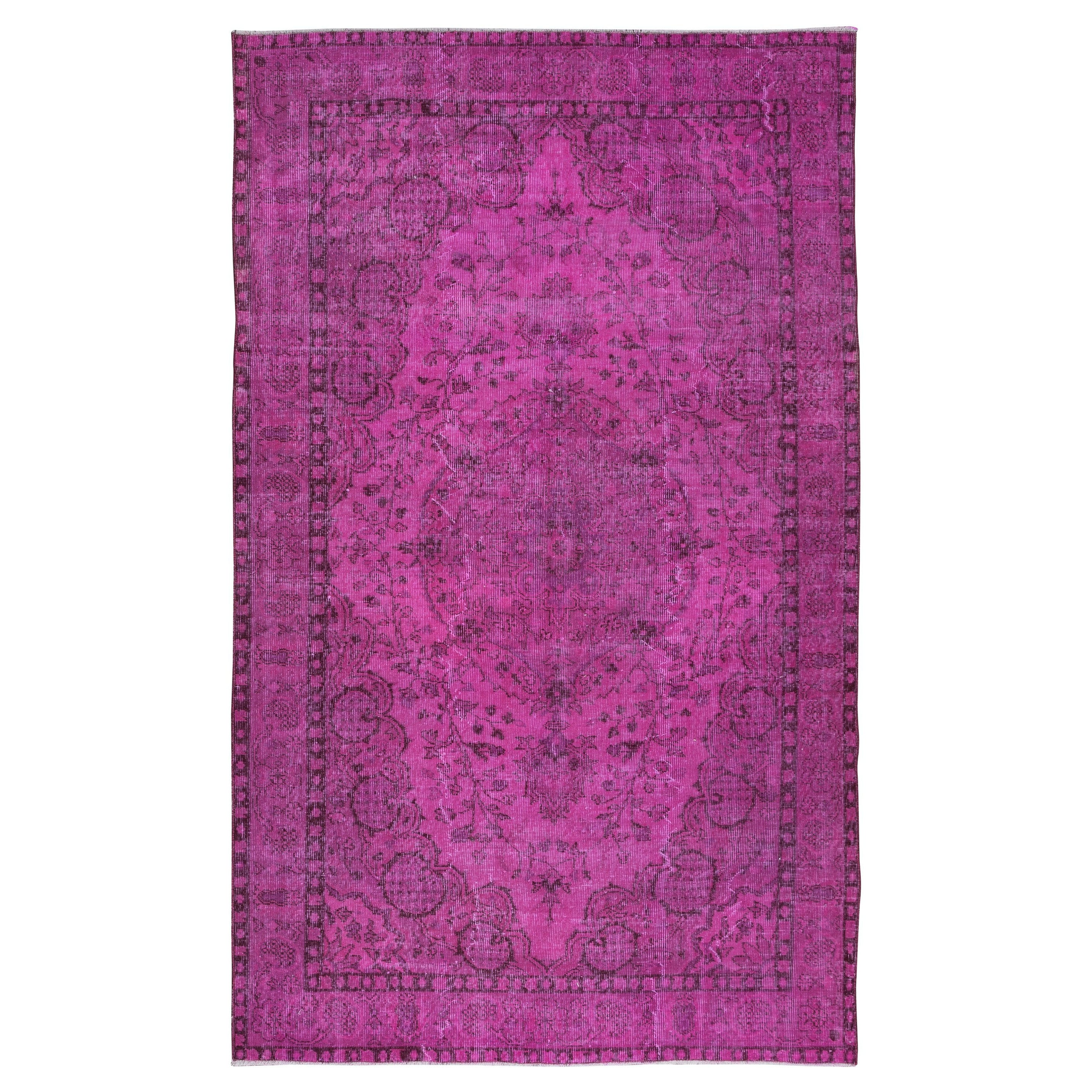 5.6x9 Ft Pink Handmade Turkish Wool Area Rug, Contemporary Low Pile Carpet For Sale