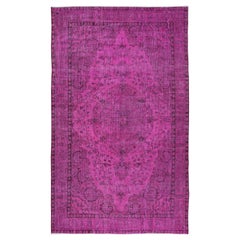 Vintage 5.6x9 Ft Pink Handmade Turkish Wool Area Rug, Contemporary Low Pile Carpet