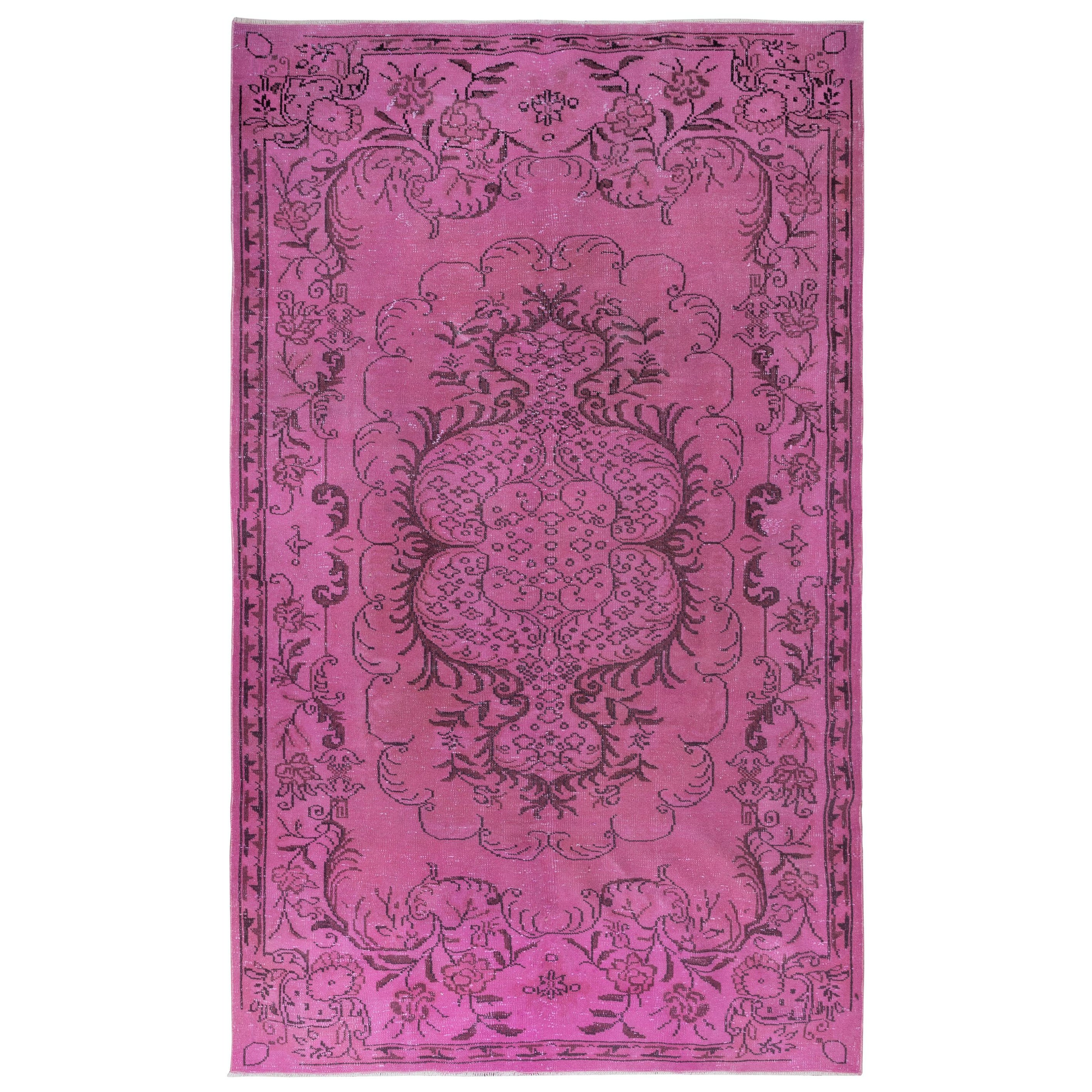 6x10 Ft Modern Medallion Design Rug in Pink, Handwoven and Handknotted in Turkey For Sale