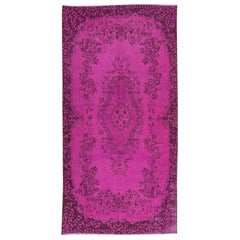 3.8x7.3 Ft Hot Pink Anatolianischer Wollteppich mit Medaillon, moderner handgefertigter Teppich