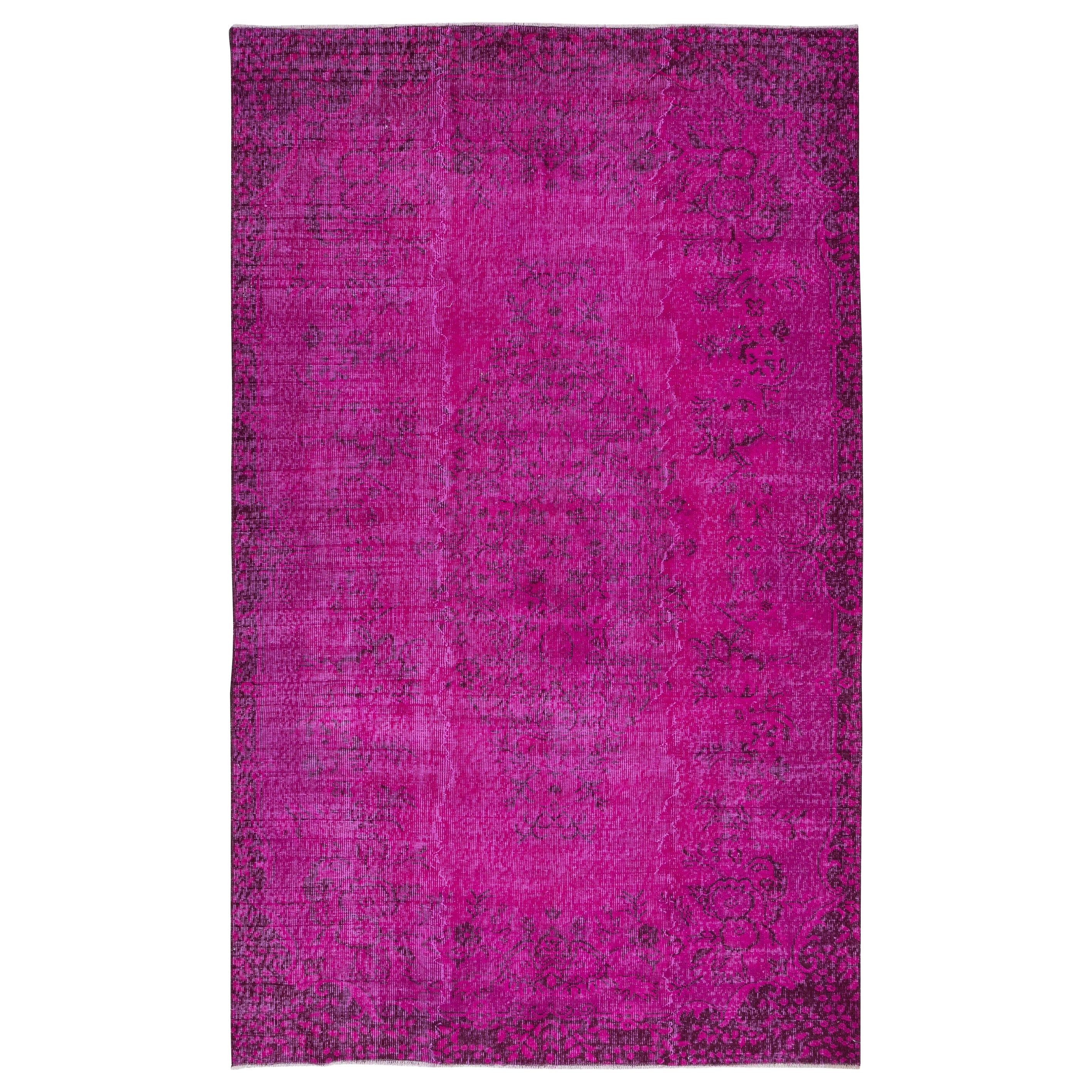 5.4x8.7 Ft Hot Pink Anatolian Area Rug with Medallion, Modern Handmade Carpet For Sale