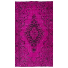 Vintage 5.5x9.2 Ft Contemporary Hot Pink Handmade Turkish Area Rug with Medallion