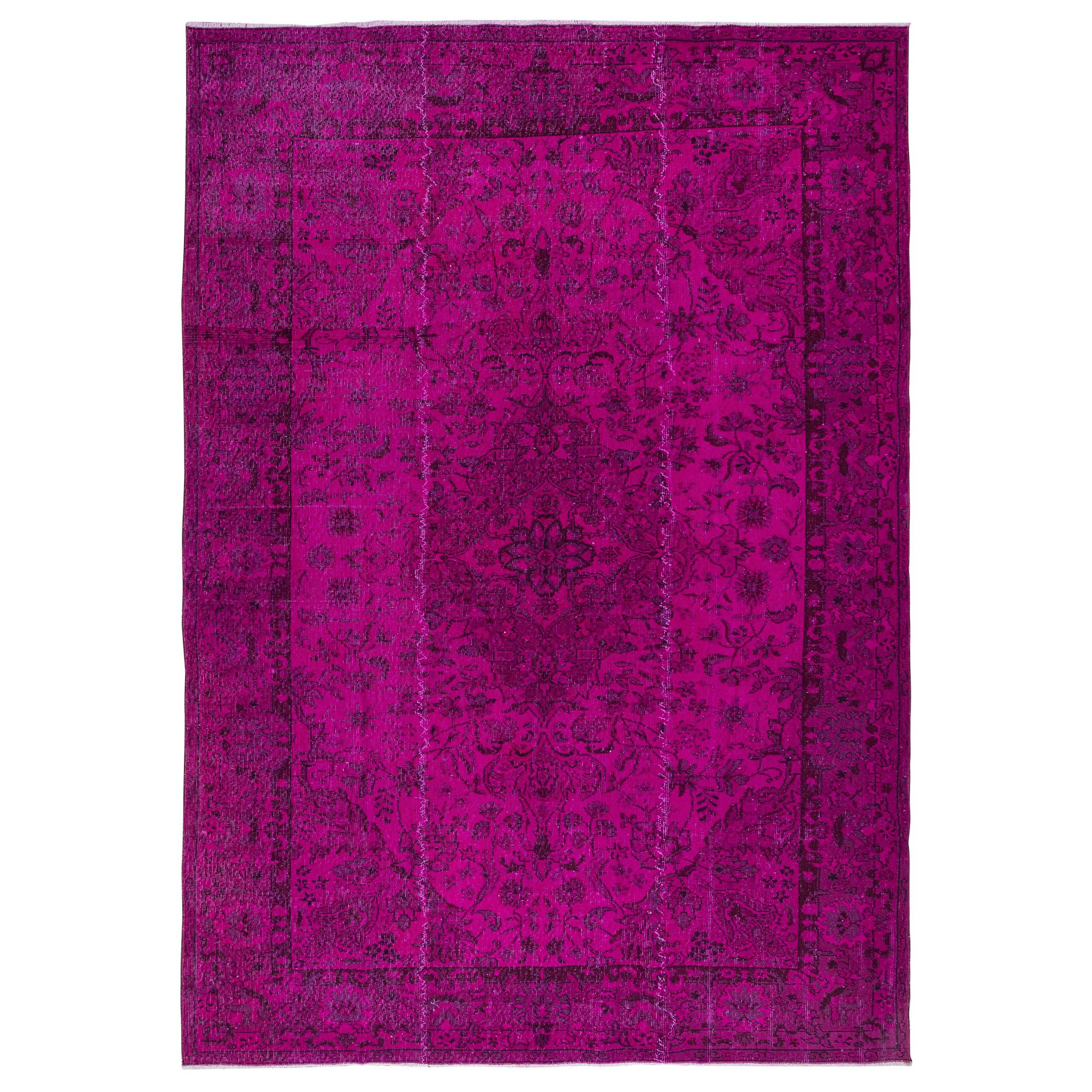 7.2x10.5 Ft One of a Kind Hand Made Modern Turkish Large Rug in Hot Pink For Sale