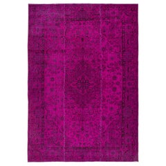 Vintage 7.2x10.5 Ft One of a Kind Hand Made Modern Turkish Large Rug in Hot Pink