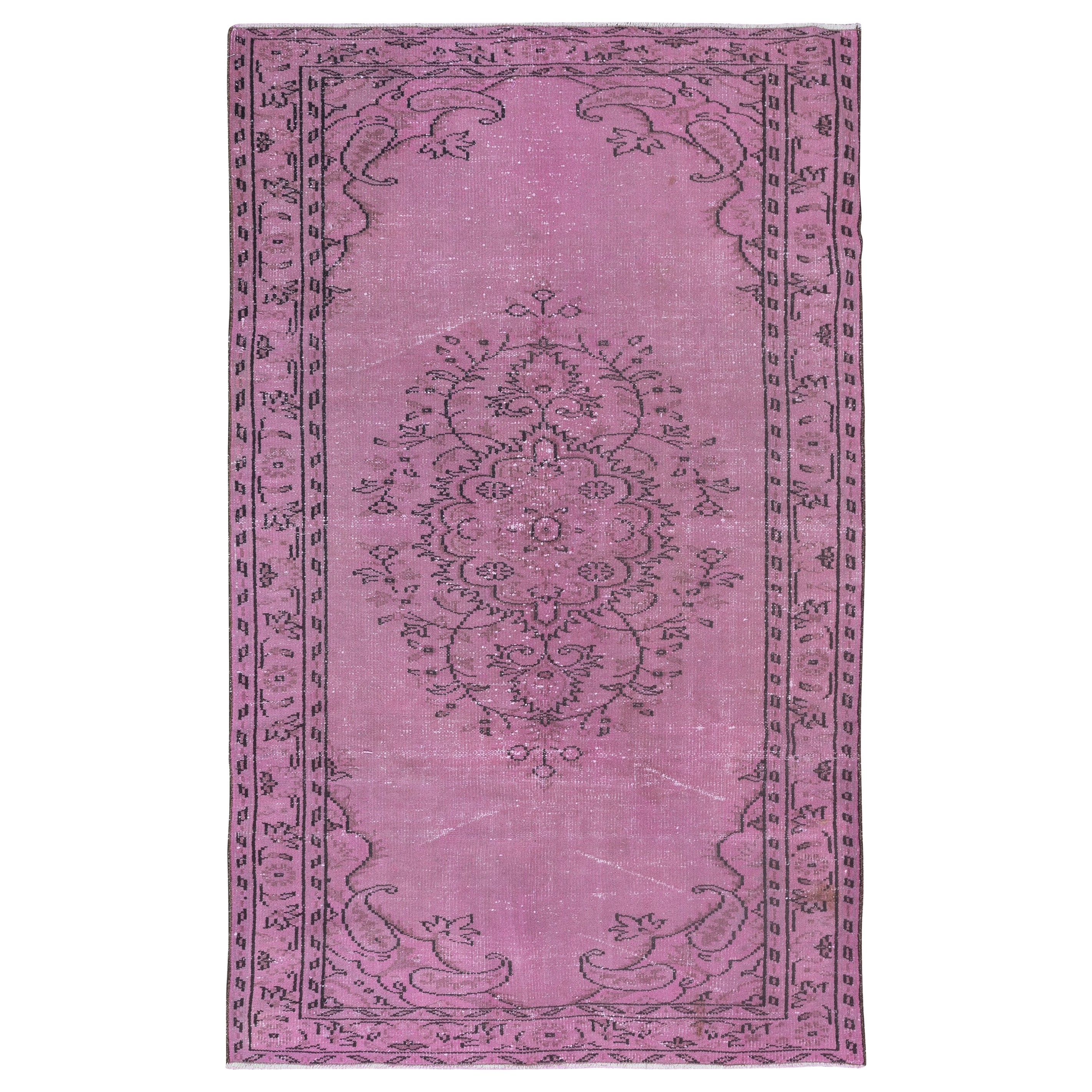 5x8.2 Ft Pink Rug for Modern Interiors, Handwoven and Handknotted in Turkey (Tapis rose pour intérieurs modernes, tissé et noué à la main en Turquie) en vente