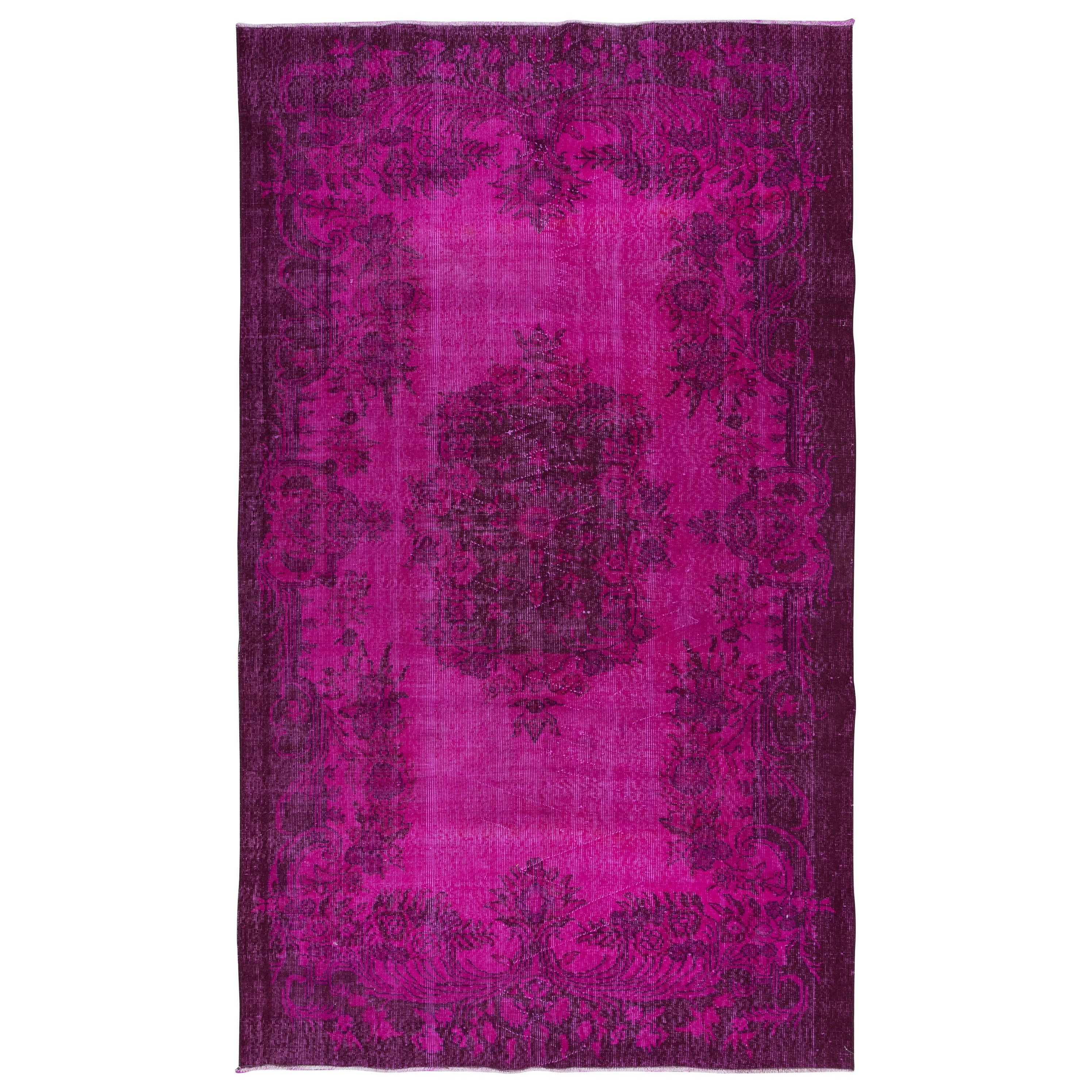 5.7x9.2 Ft Aubusson Inspired Pink Rug for Modern Interiors, Handmade in Turkey For Sale