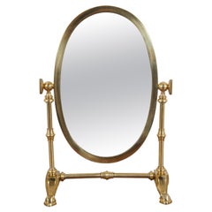 Vintage English Brass Oval Tabletop Vanity Shaving Mirror Tilting Swivel MCM