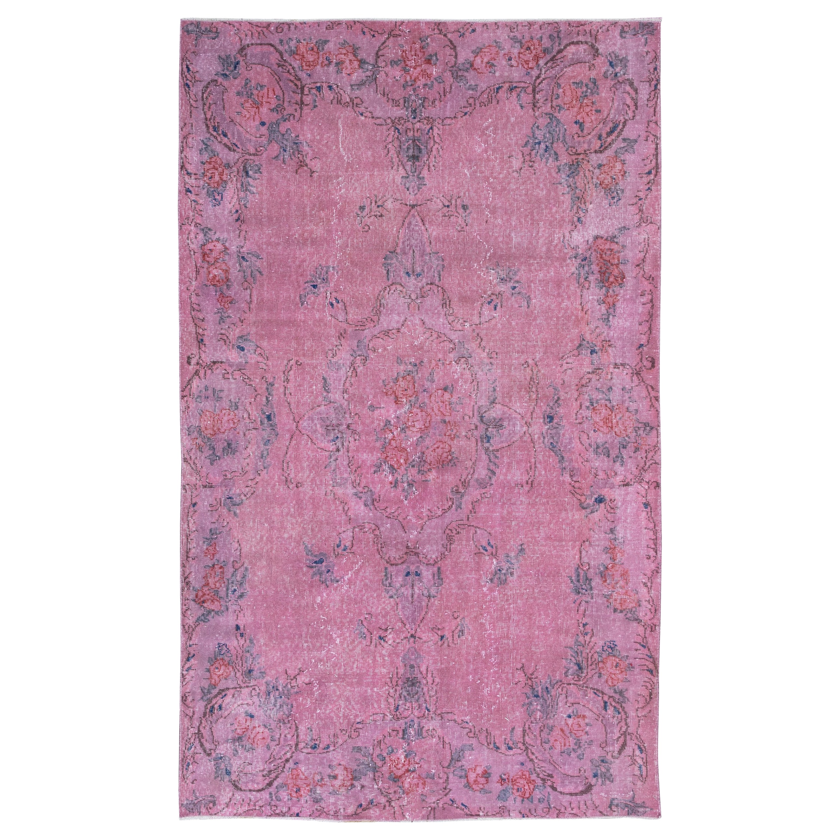 5.4x8.8 Ft Contemporary Handmade Turkish Floral Pattern Area Rug in Soft Pink