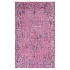 Vintage 5.4x8.8 Ft Contemporary Handmade Turkish Floral Pattern Area Rug in Soft Pink
