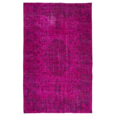 5.6x8.7 Ft Handmade Turkish Wool Area Rug in Hot Pink, Great for Modern Interior