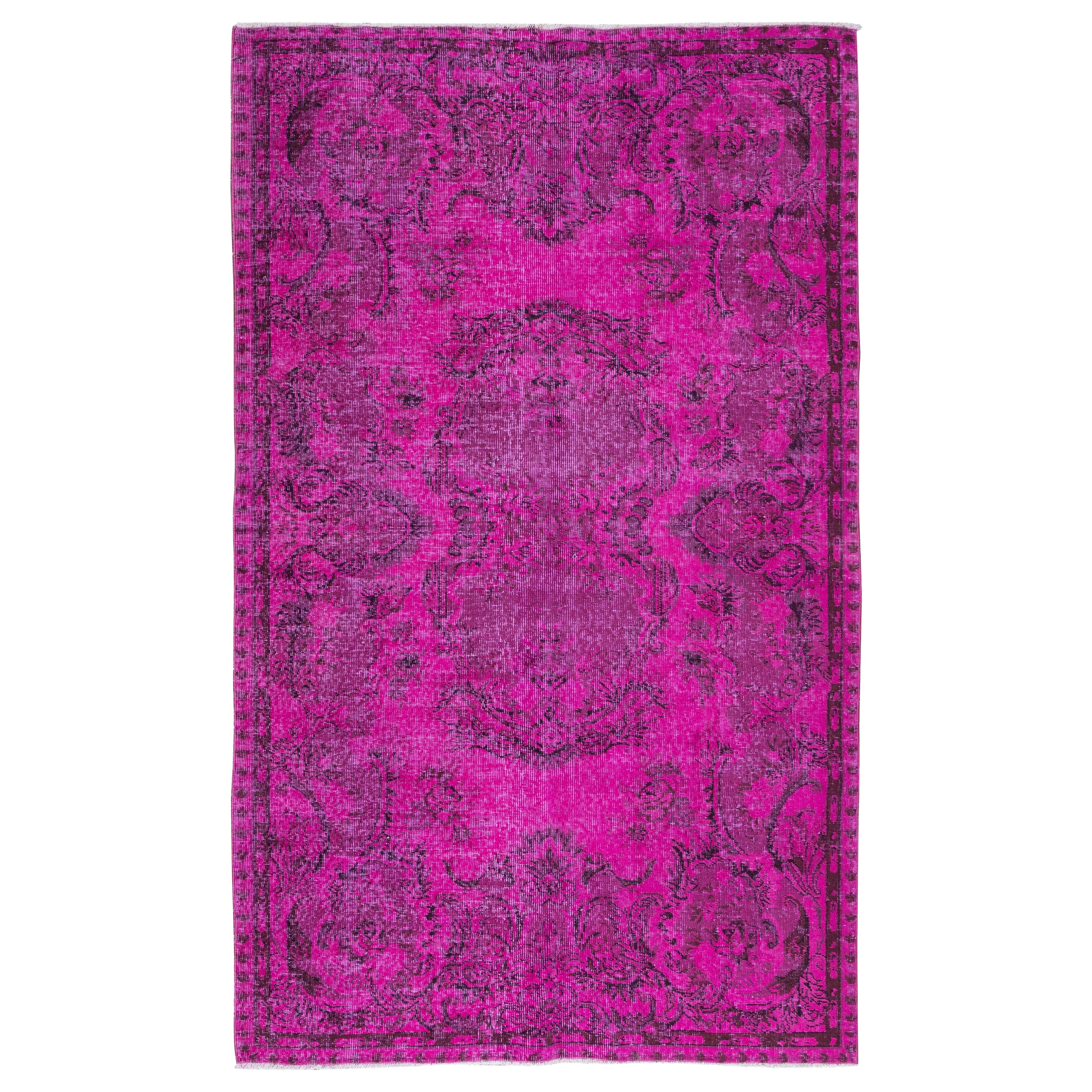 5.2x8.3 Ft Pink Aubusson Inspired Rug for Modern Interiors, Handmade in Turkey For Sale