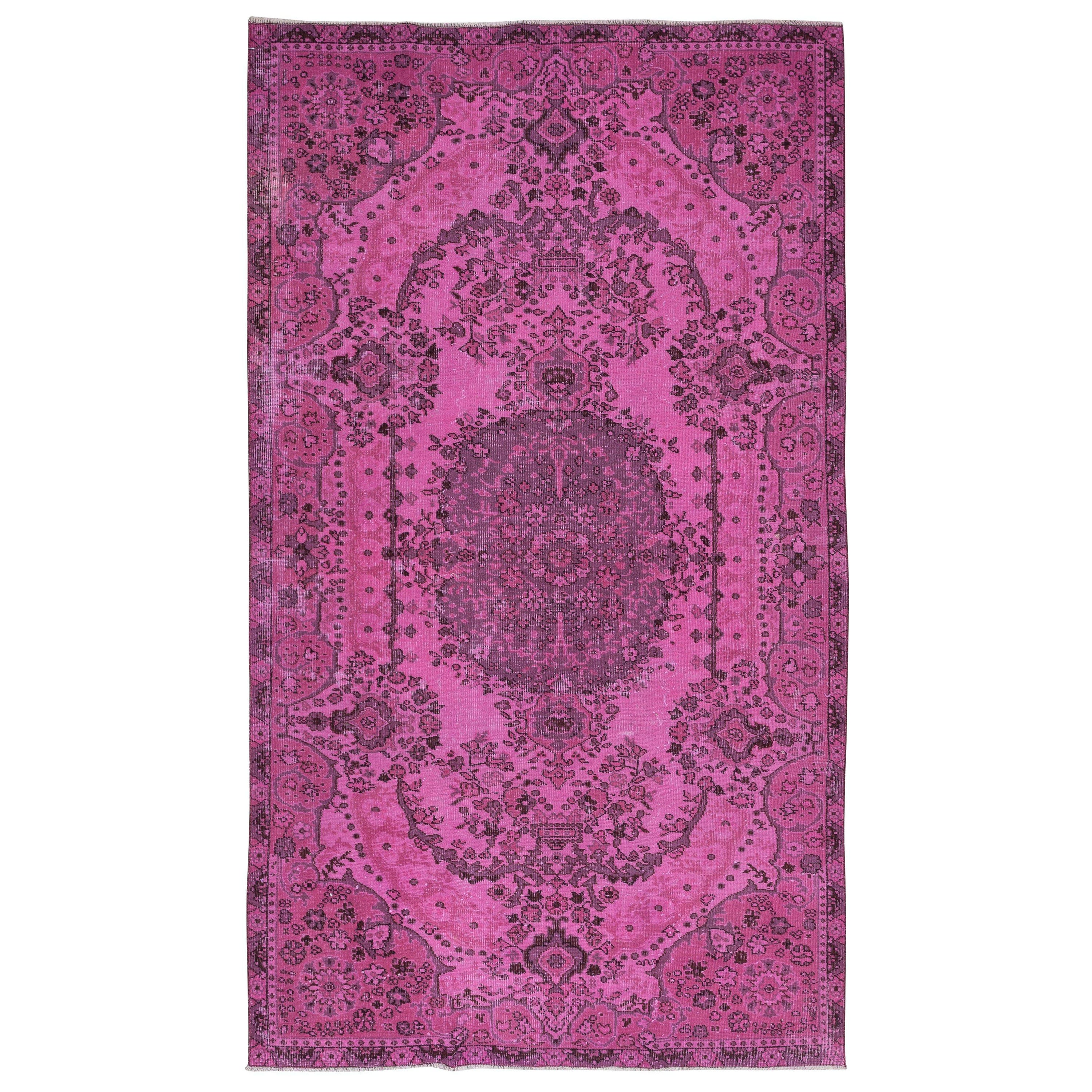 5.6x9.2 Ft Unique Turkish Rug in Pink, Handmade Modern Carpet, Floor Covering For Sale
