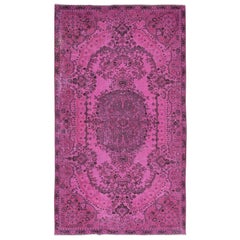 Vintage 5.6x9.2 Ft Unique Turkish Rug in Pink, Handmade Modern Carpet, Floor Covering