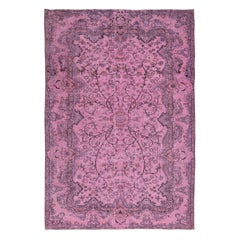Vintage 5.4x7.7 Ft Magnificent Handmade Pink Rug, Contemporary Turkish Wool Carpet