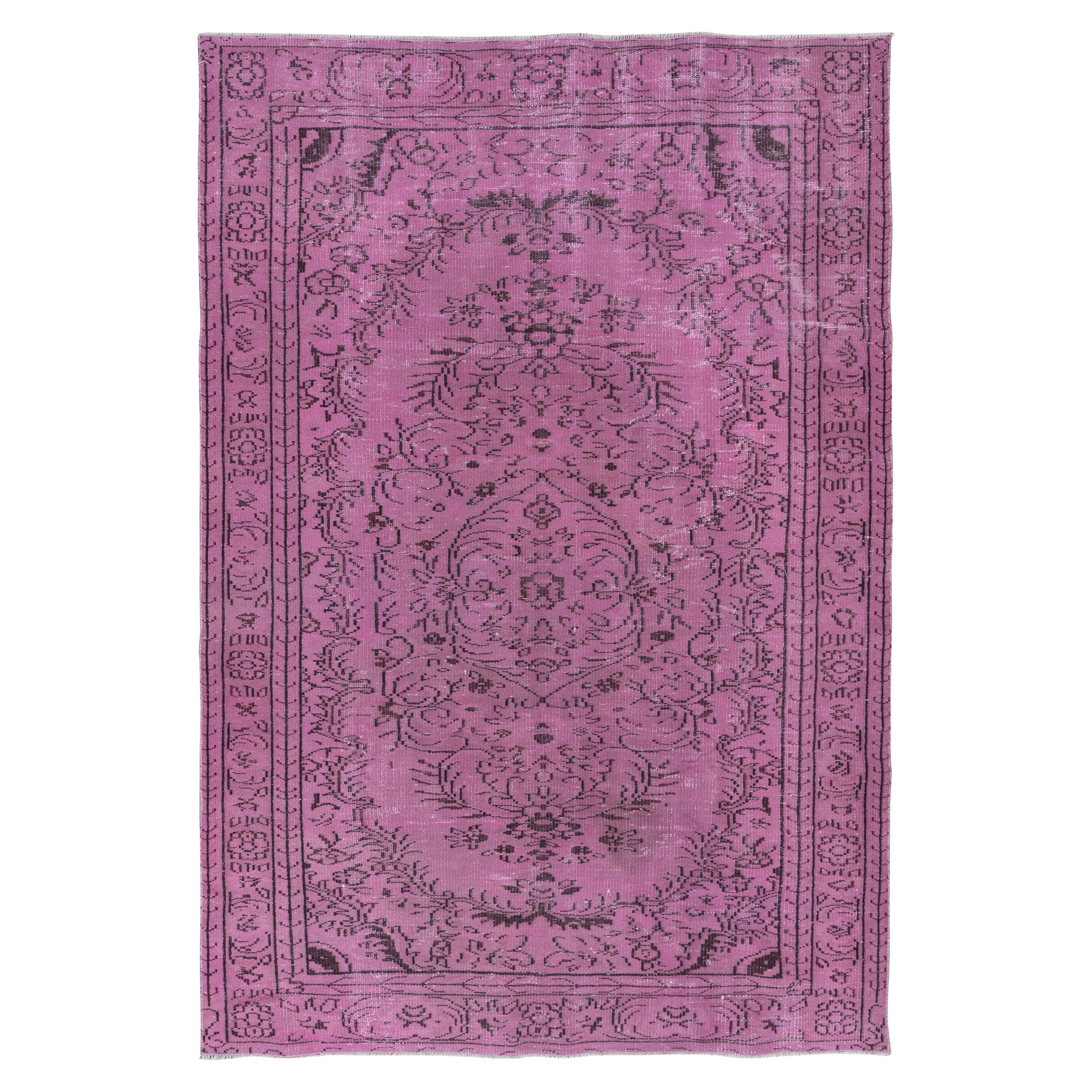 5.8x8.6 Ft Contemporary Turkish Pink Rug, Handmade Wool Living Room Carpet For Sale