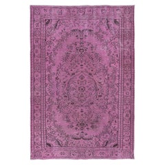 Vintage 5.8x8.6 Ft Contemporary Turkish Pink Rug, Handmade Wool Living Room Carpet