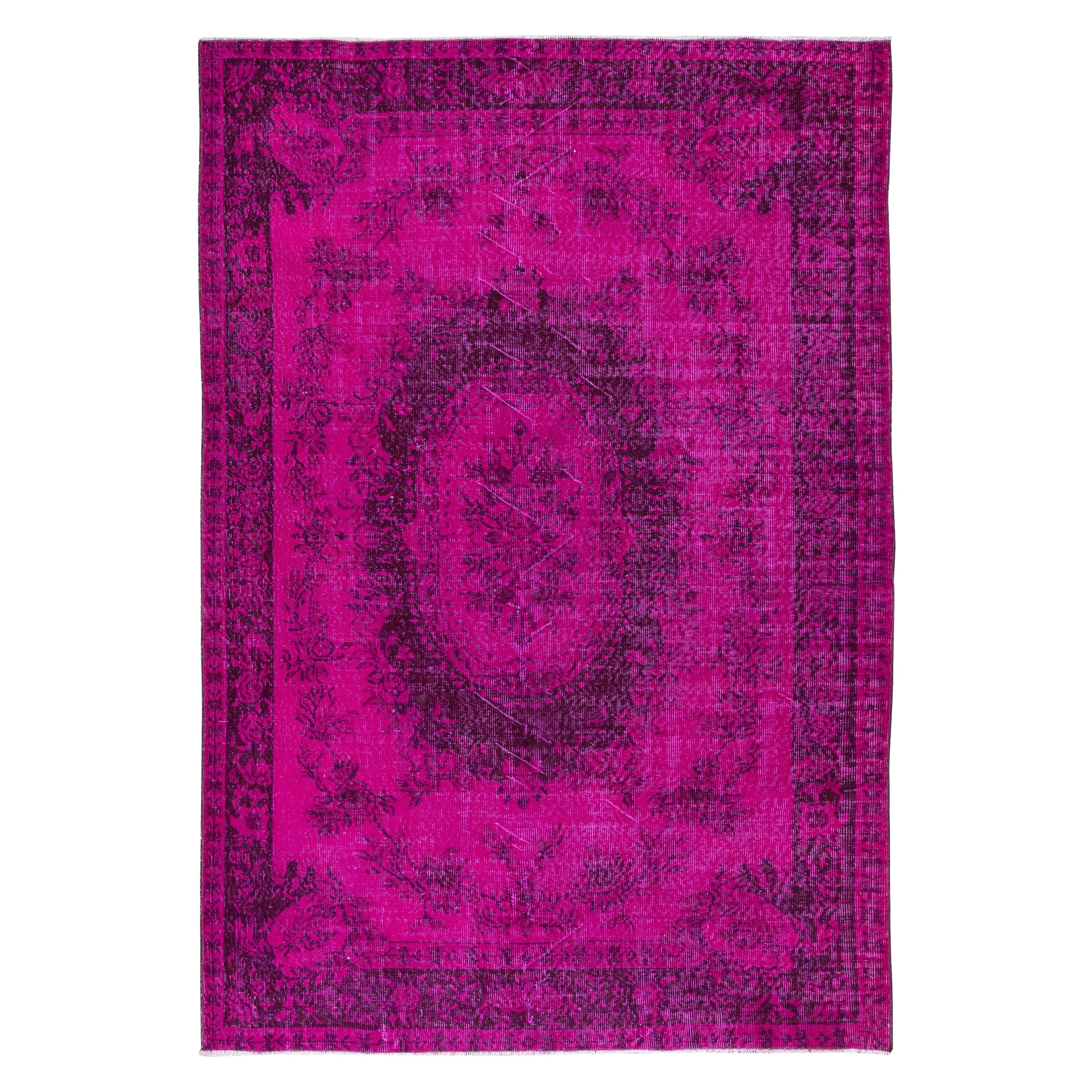6x8.6 Ft Hot Pink Aubusson Inspired Rug for Modern Interiors, Handmade in Turkey For Sale