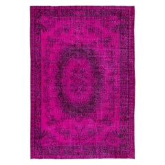Vintage 6x8.6 Ft Hot Pink Aubusson Inspired Rug for Modern Interiors, Handmade in Turkey