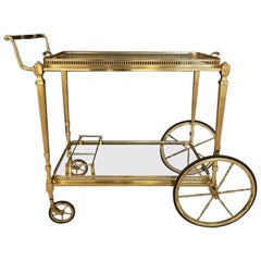 Vintage Sophisticated Brass Bar Cart-France 1950s