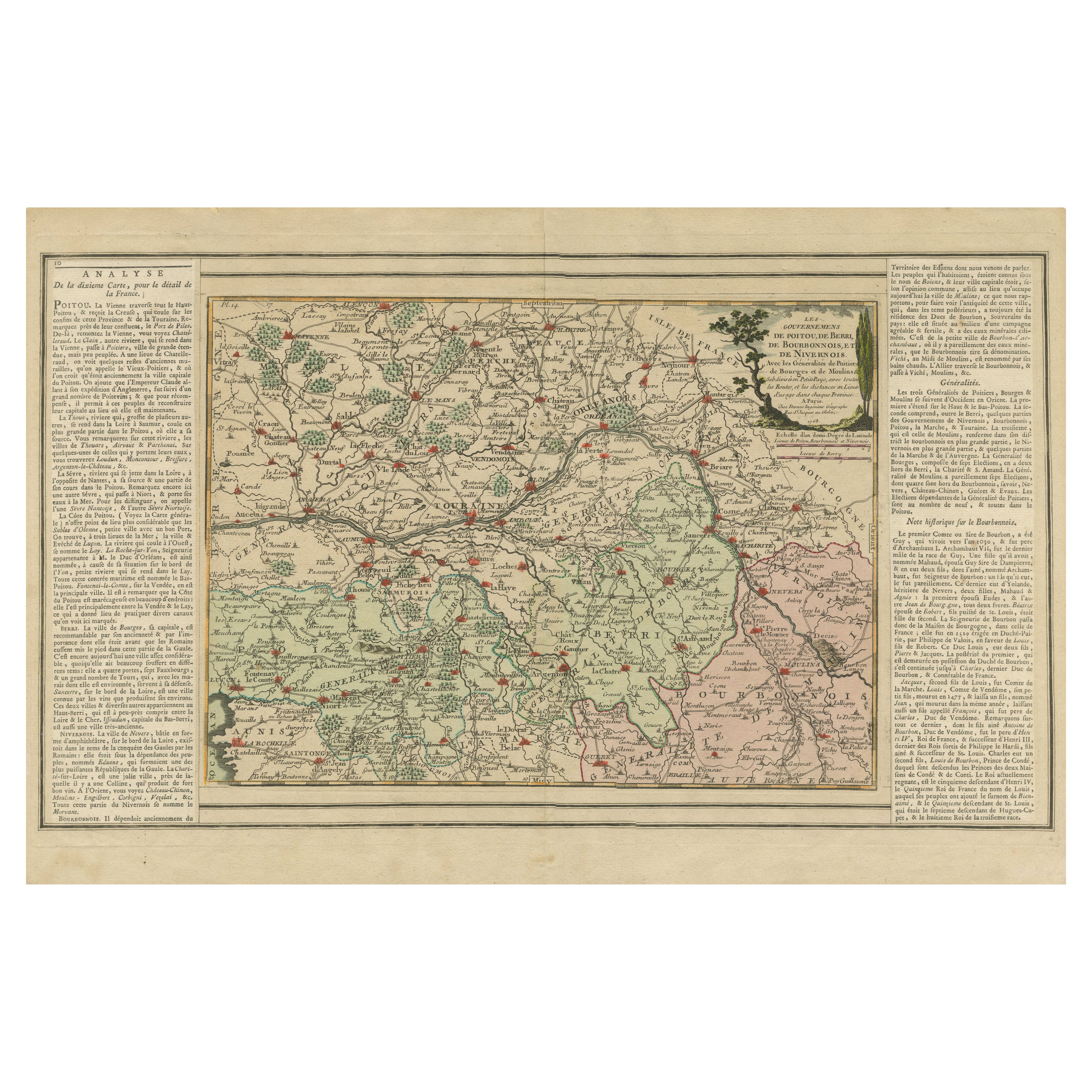Old Map of Part of France: Poitou, Berry, Bourbonnais, and Nivernais in 1768 For Sale