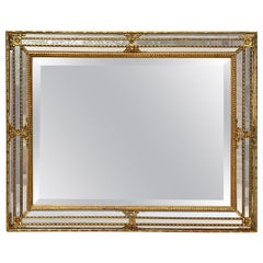 Retro French Directoire Gilded Carved Wood Wall Mirror, 1940s