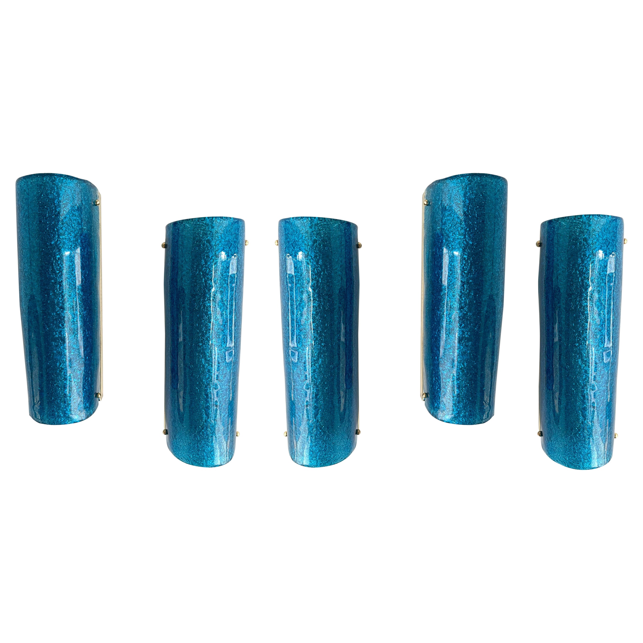 Appliques contemporaines en laiton et verre de Murano bleu, Italie en vente