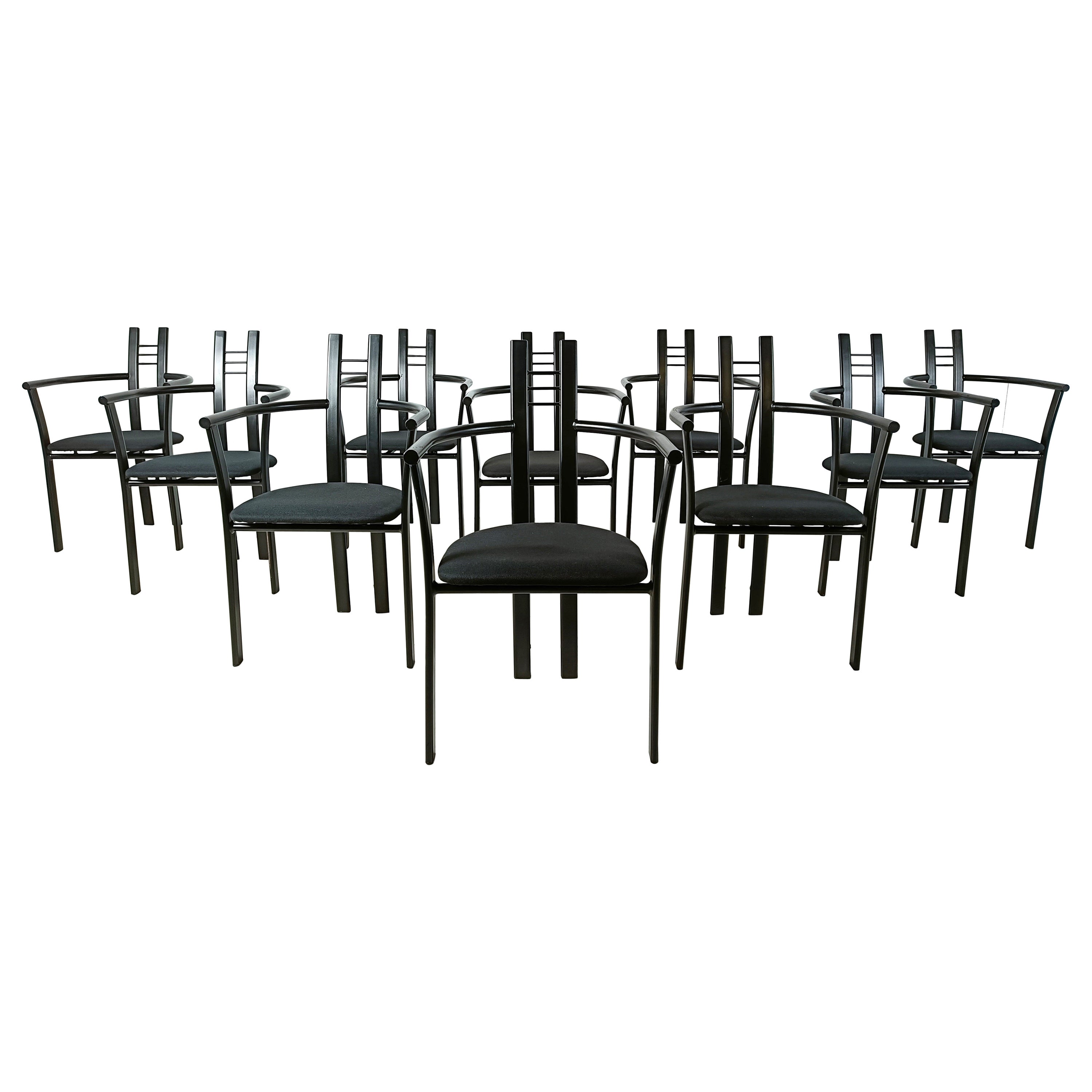 Chaises de salle à manger italiennes postmodernes avec accoudoirs, années 1980, lot de 10