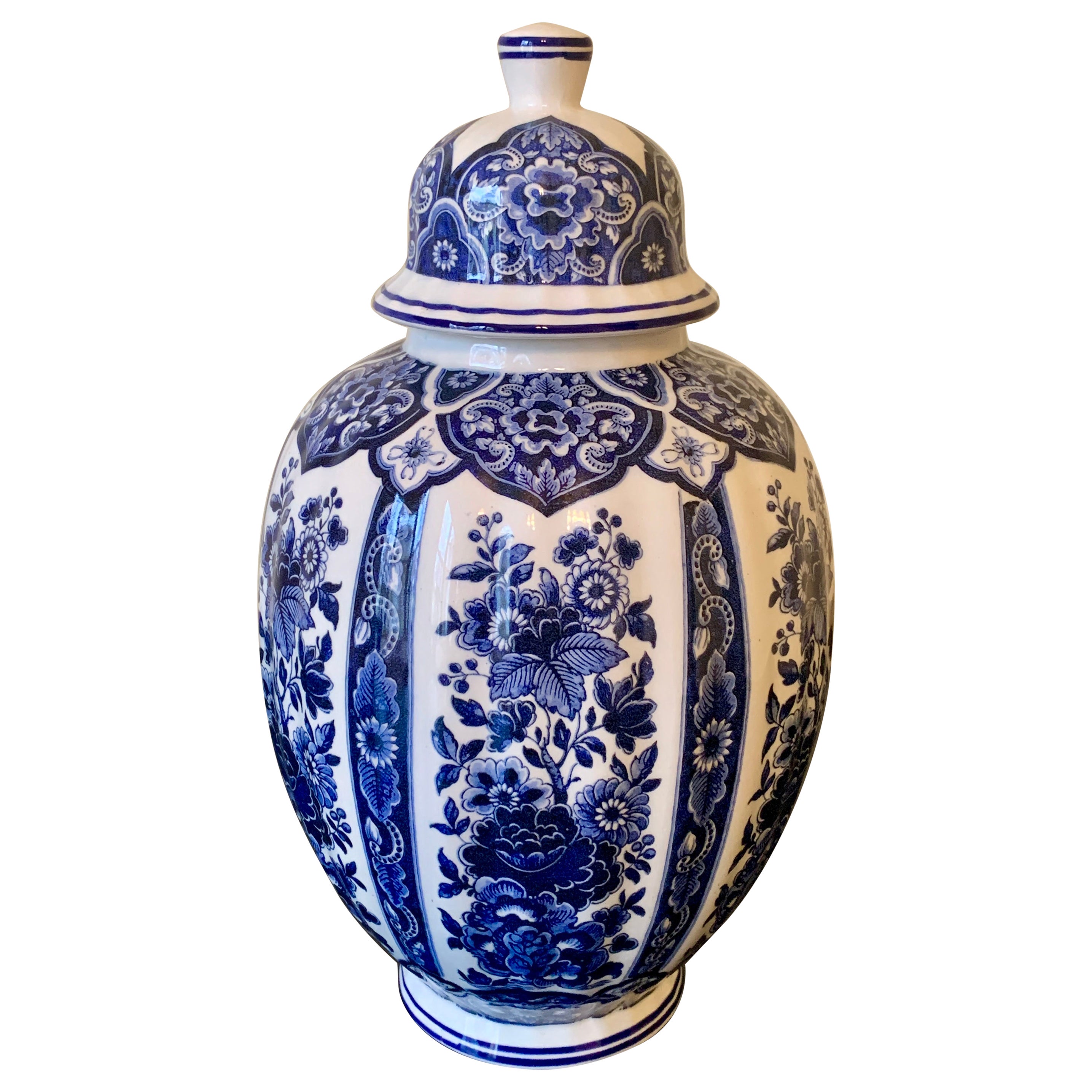 Pot à gingembre italien Delfts bleu et blanc de style chinoiserie par Ardalt 