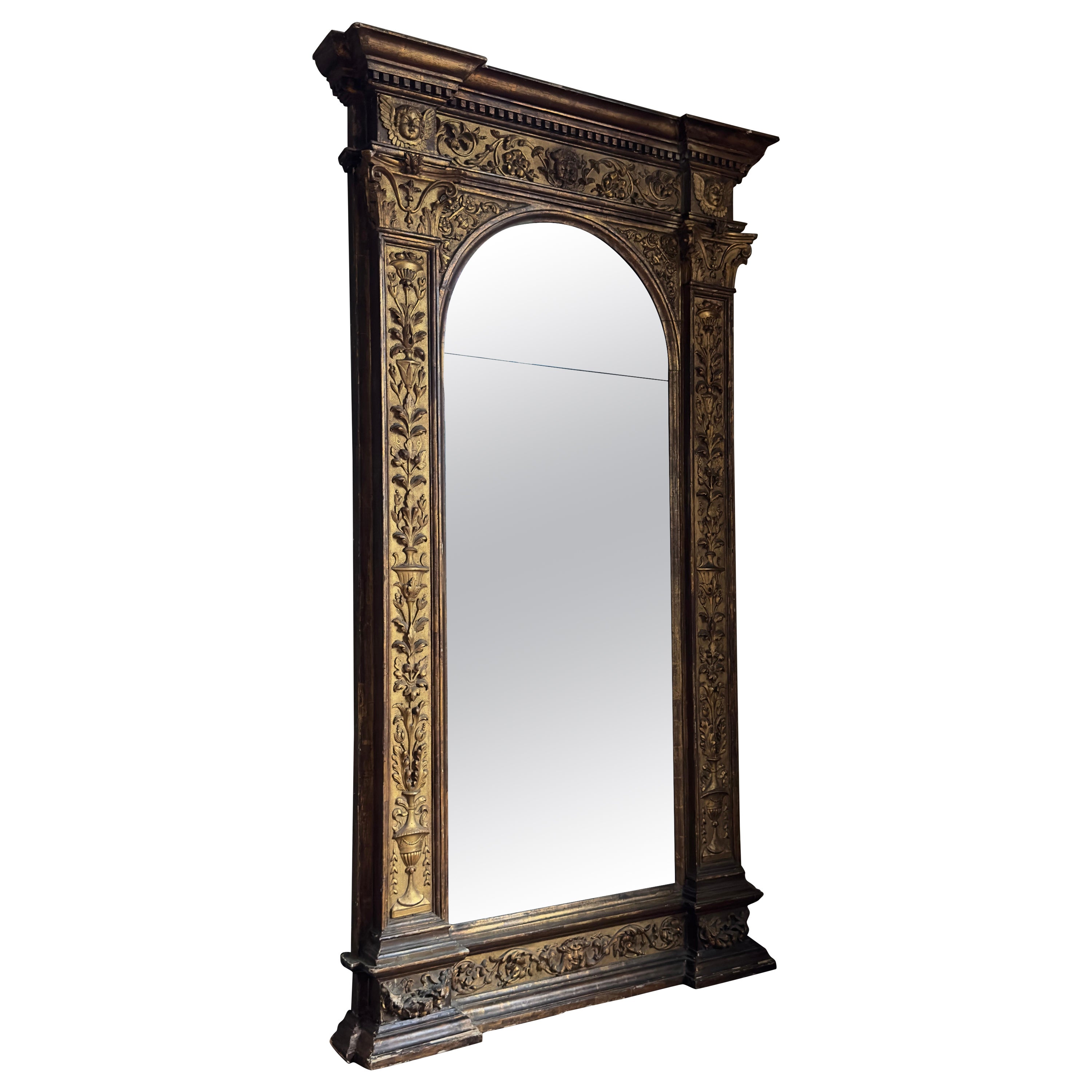 A large & bold Italian carved giltwood & gesso pier mirror For Sale