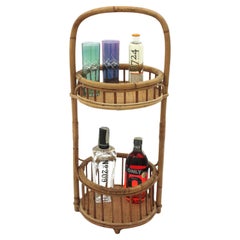 Spanish Bamboo Rattan & Woven Wicker Bar Cart or Dry Bar