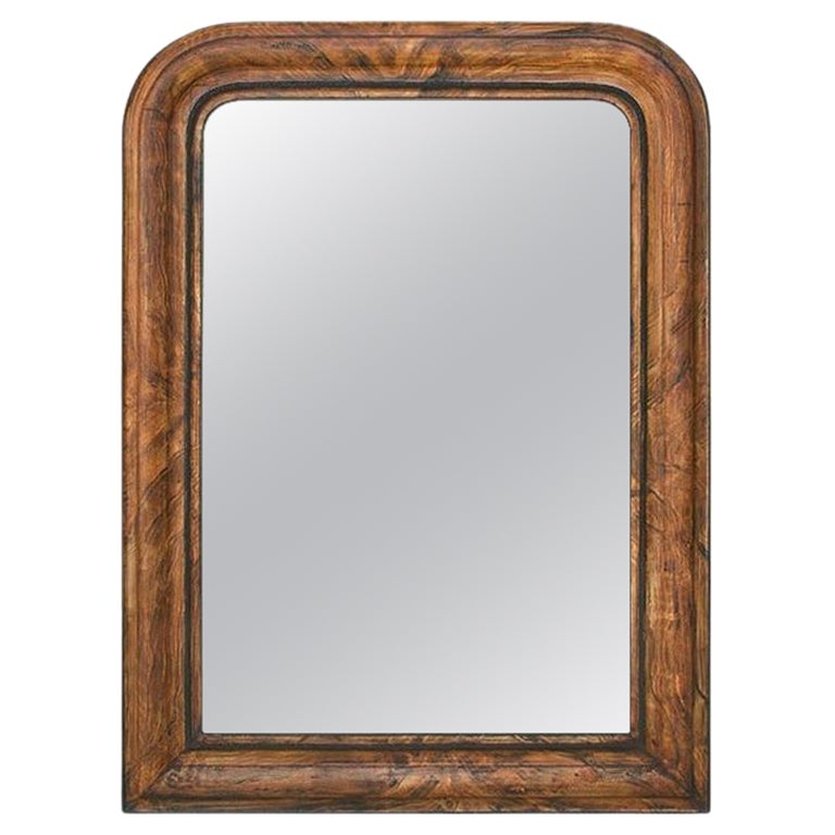 Antique Louis-Philippe Style Mirror, Imitation Wood Decor Painted, circa 1900 For Sale