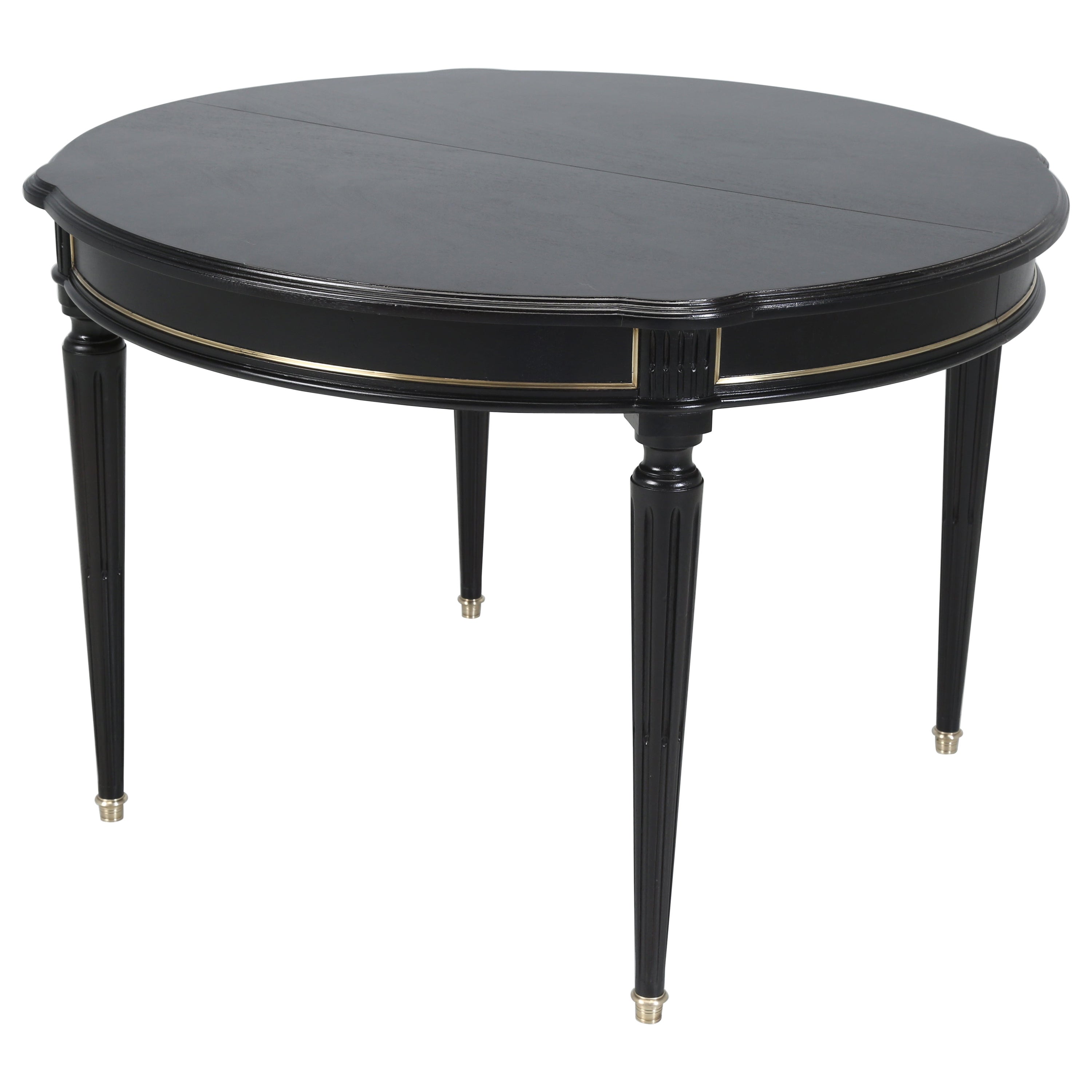 French Louis XVI Ebonized Mahogany Round Dining Table (3) Leaves Restored  For Sale