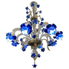 Blauer Murano Glas Floreale Design Kronleuchter