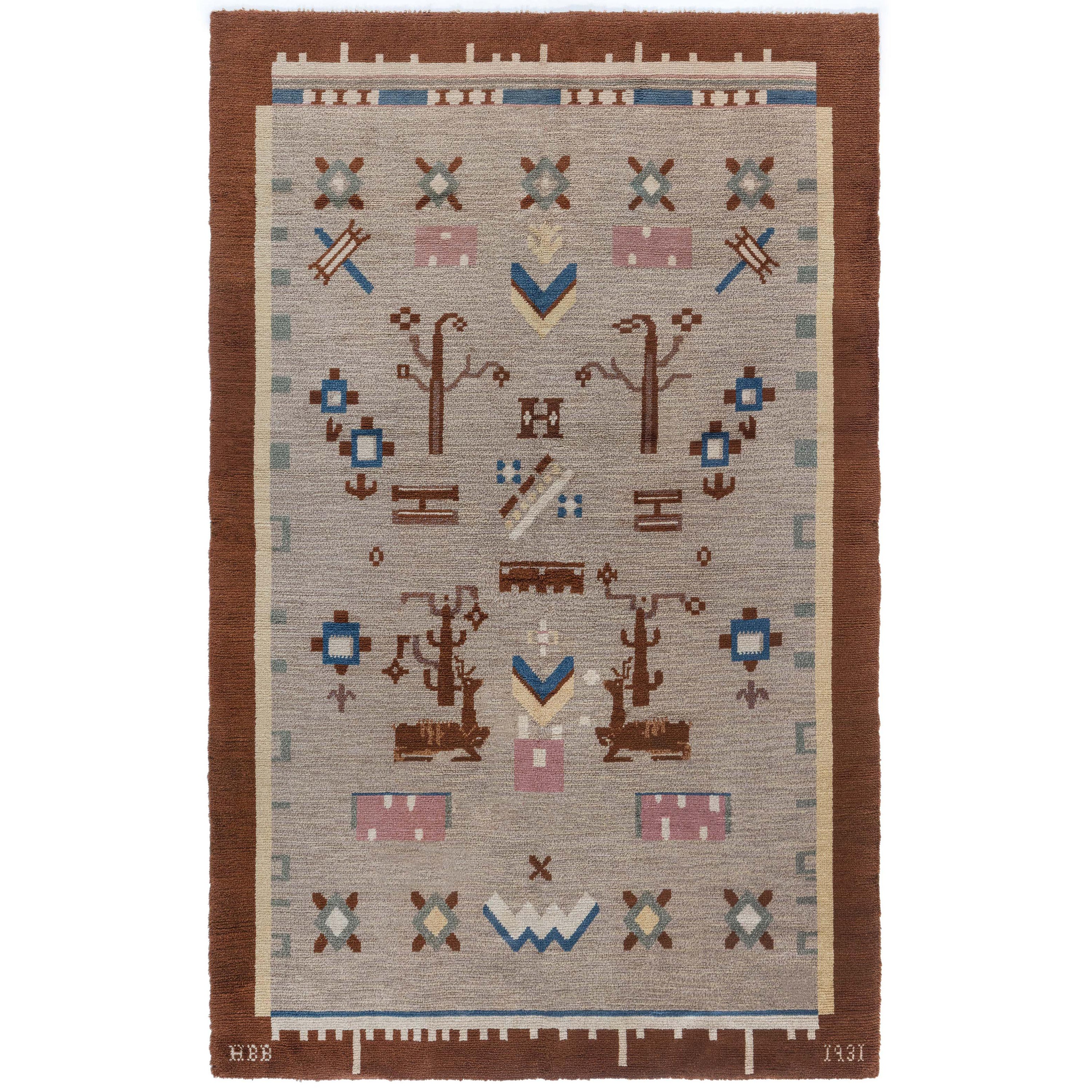 Mid-20th Century Swedish Pile Rug Sign Initials 'HBB' For Sale