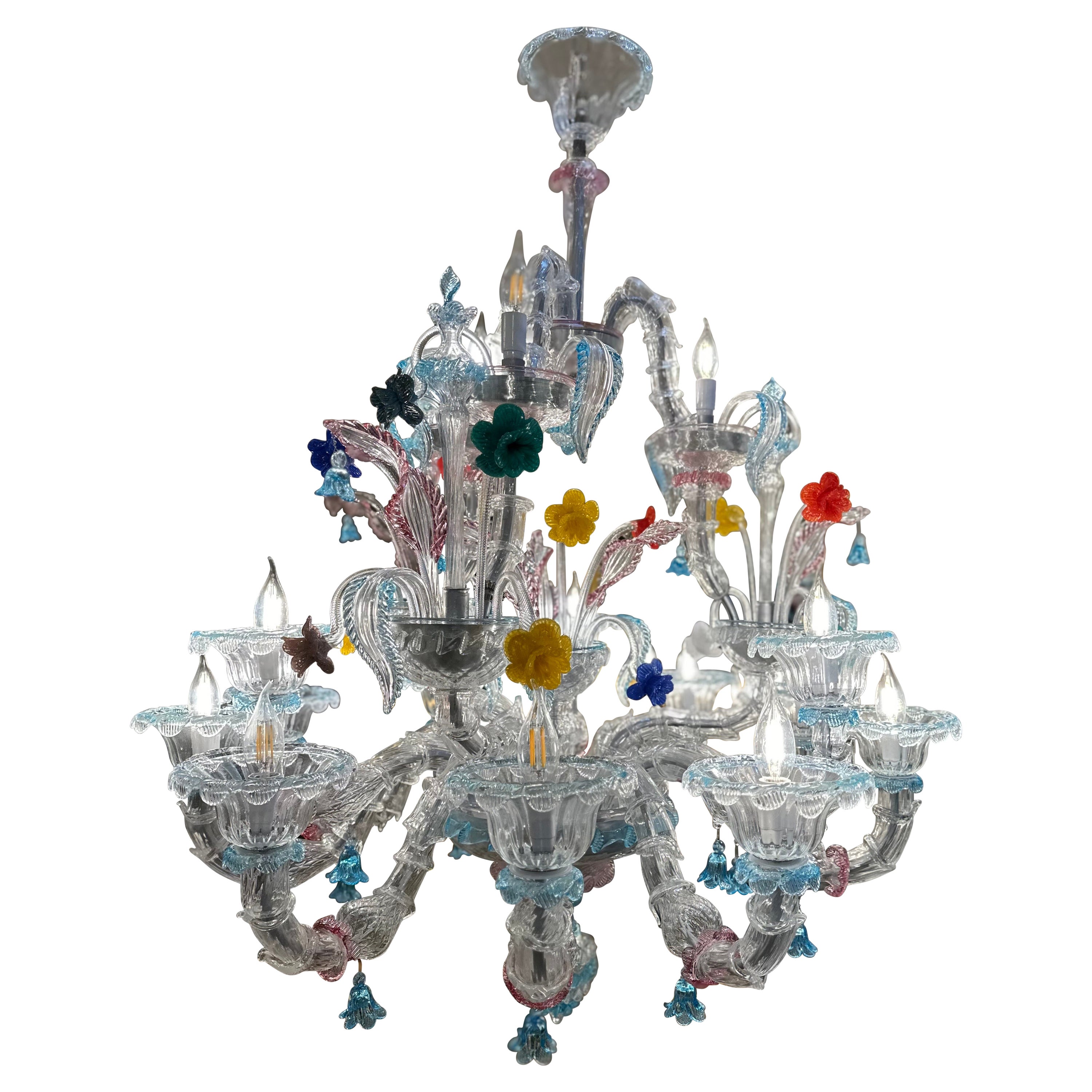 Multi Coloured Murano Glass Chandelier For Sale
