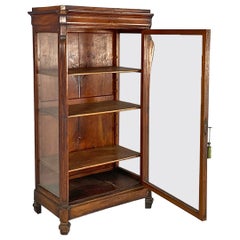 Vintage English showcase, wooden with interior shelves and original glass panes from the 1800s