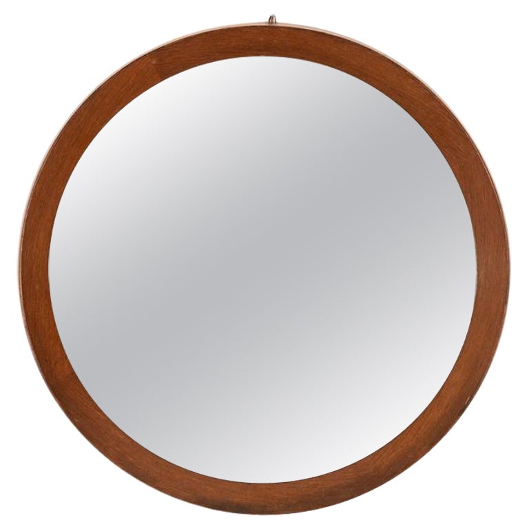 Vintage 60's round wooden vintage wall mirror Italian design For Sale