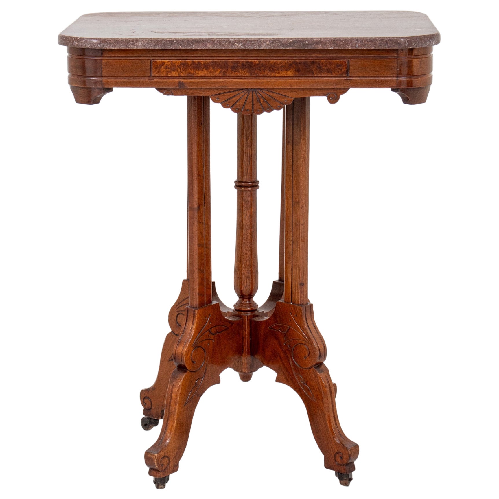 Viktorianischer Stil Nussbaum Marmorplatte Tisch im Angebot