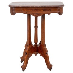 Antique Victorian Style Walnut Marble Top Table