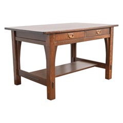 Used Signed Gustav Stickley Mission Oak Arts & Crafts Writing Desk or Library Table